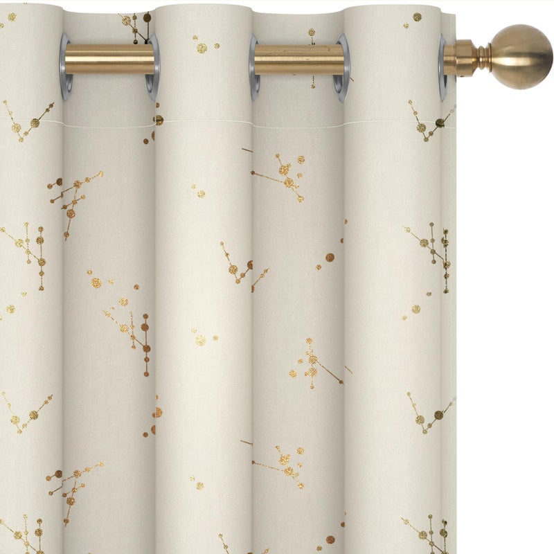 Deconovo Blackout Curtains 2 Panels for Bedroom and Living Room, Gold Foil Floral Branch and Dots, Thermal Insulated Room Darkening Grommet Window Drapes for Nursery, Light Beige, 42W x 72L Inch - Image 1